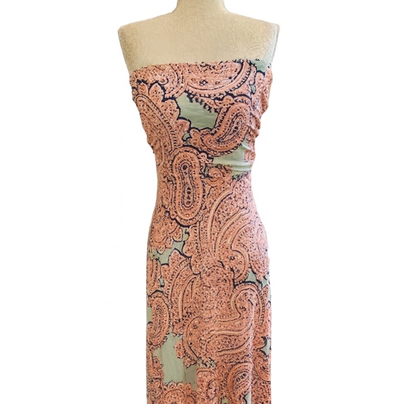 The Limited Strapless Paisley Maxi Dress – Coral & Mint Green - Picture 1 of 4